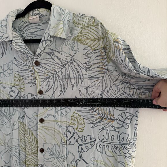 Go Barefoot Mens L Hawaiian Shirt Button Down Beach Blue / Green Relaxed Fit Top - Picture 5 of 6